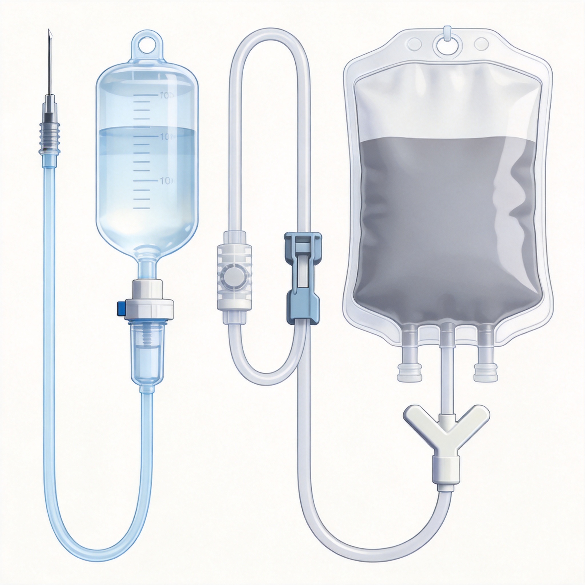 Schéma d'un système de perfusion IV fermé avec perméabilité et chambre compte-gouttes