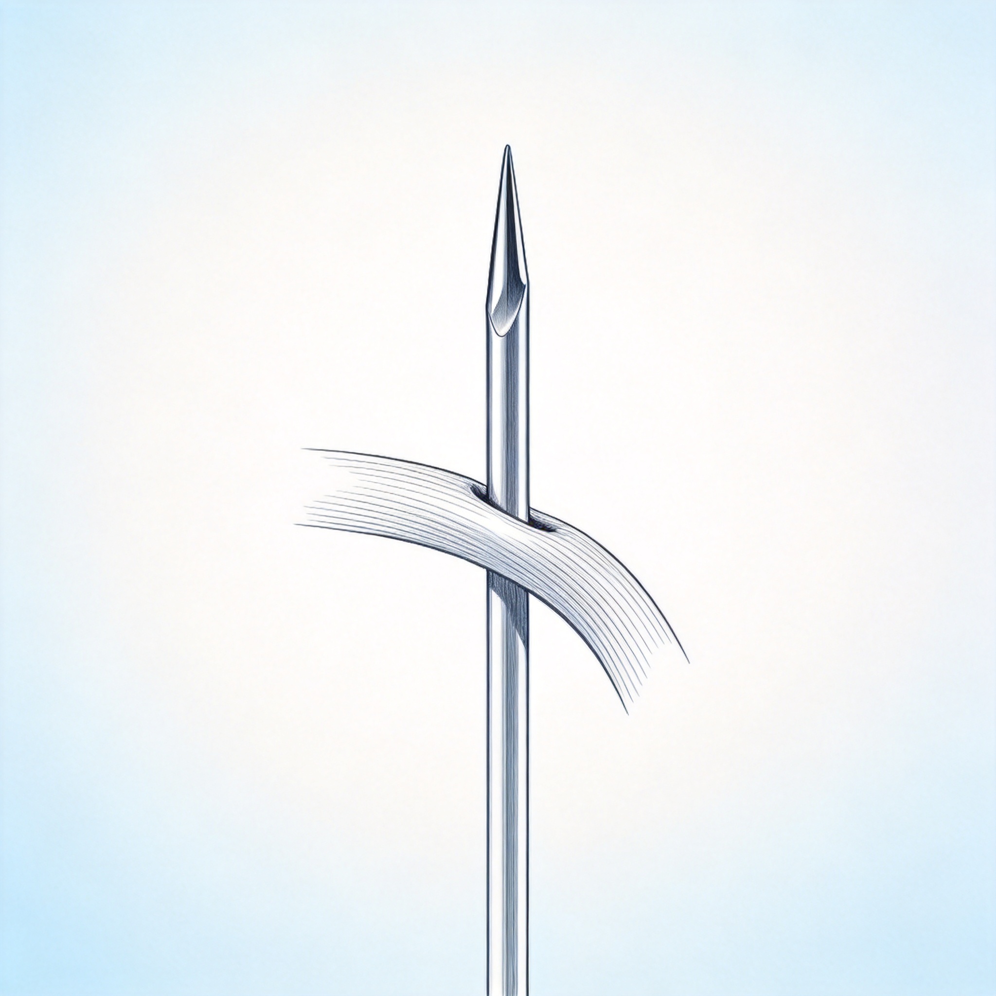 Schéma illustrant l'application de la force de flexion à la pointe de l'aiguille