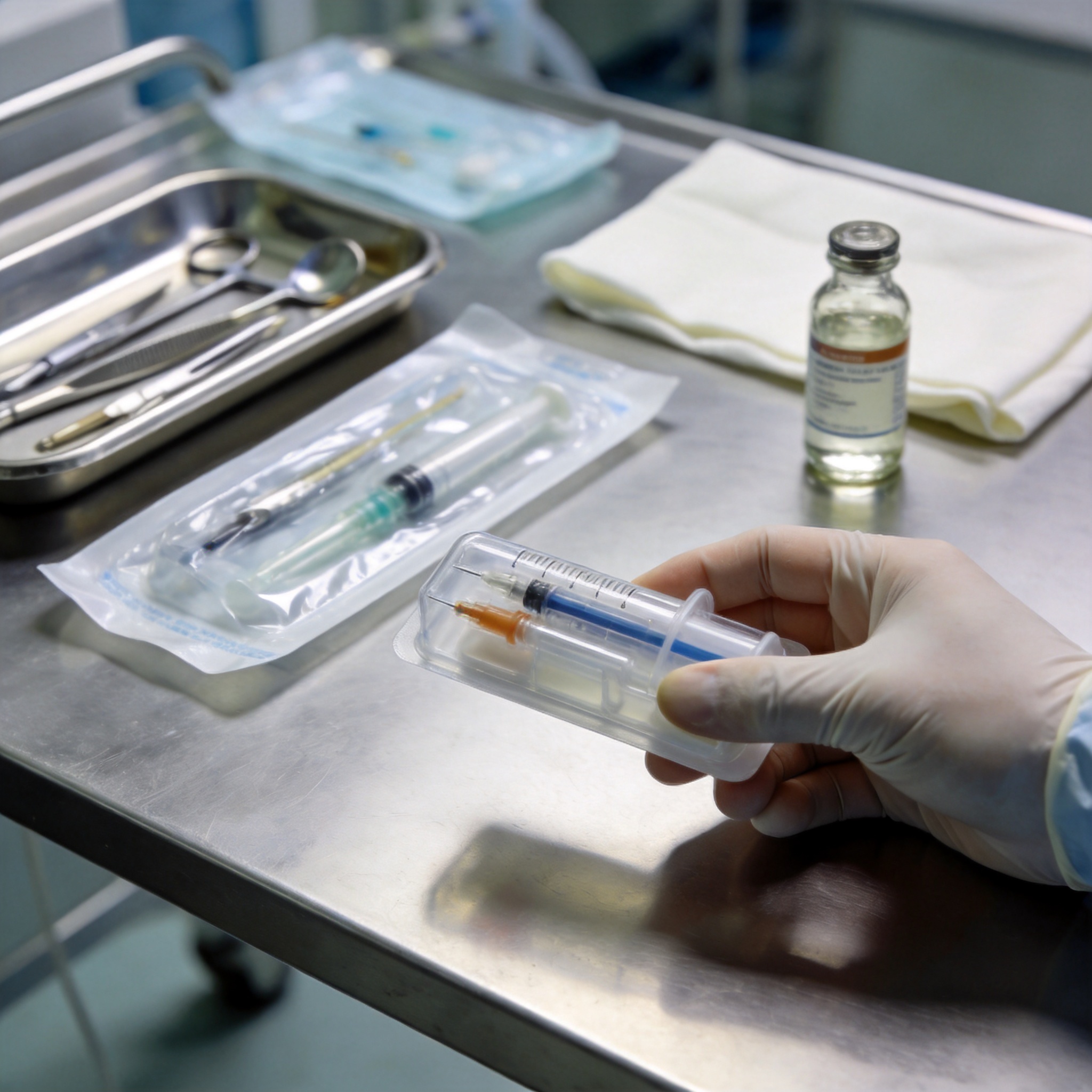 Technician checking anesthesia kit material list before choosing a sterilization method