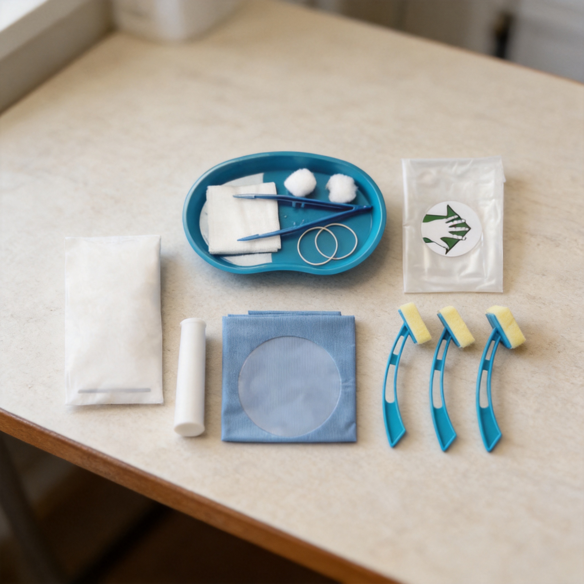 Step-by-step sterile setup of a nerve block tray with probe cover and catheter kit