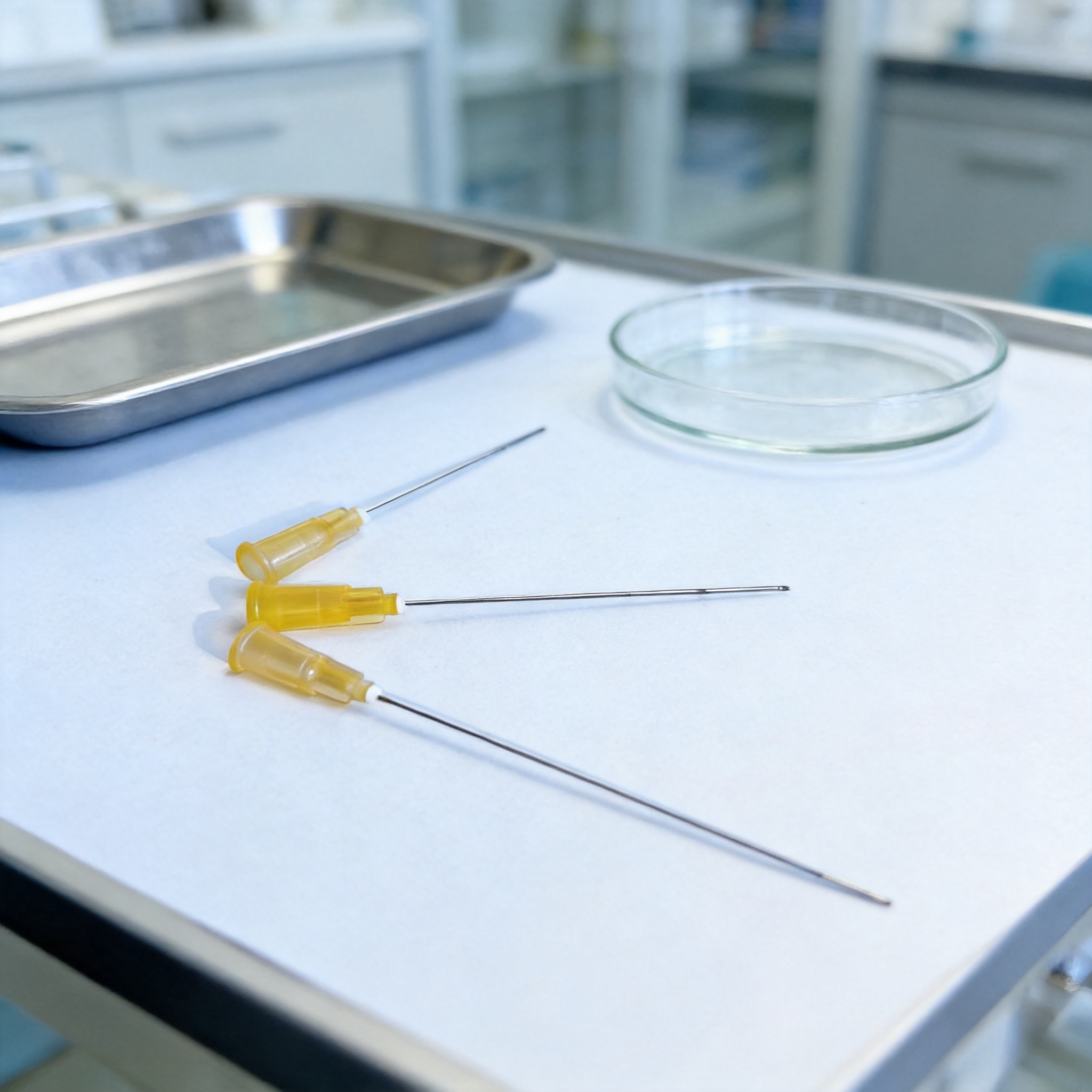 Sterile hypodermic needle with protective cap and hub