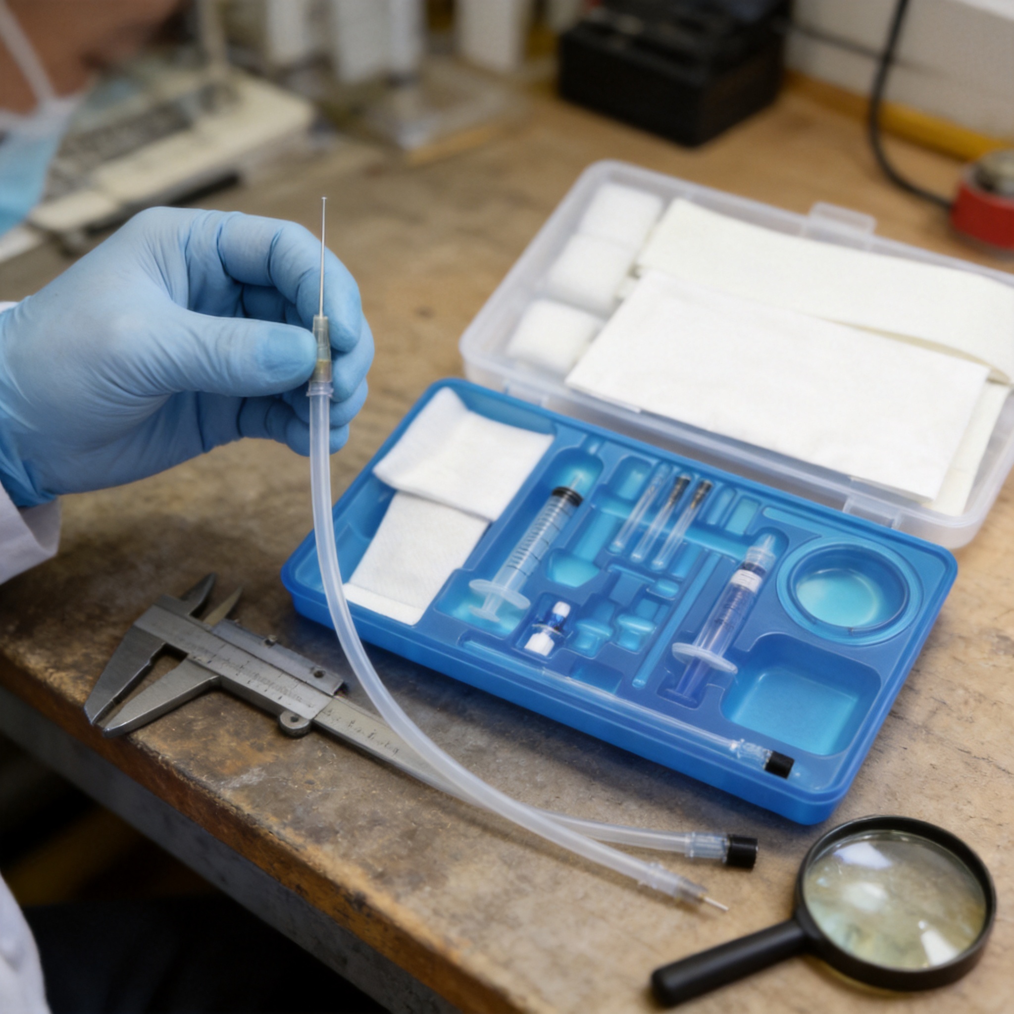 Laboratory measurement of needle tubing outer diameter with micrometer